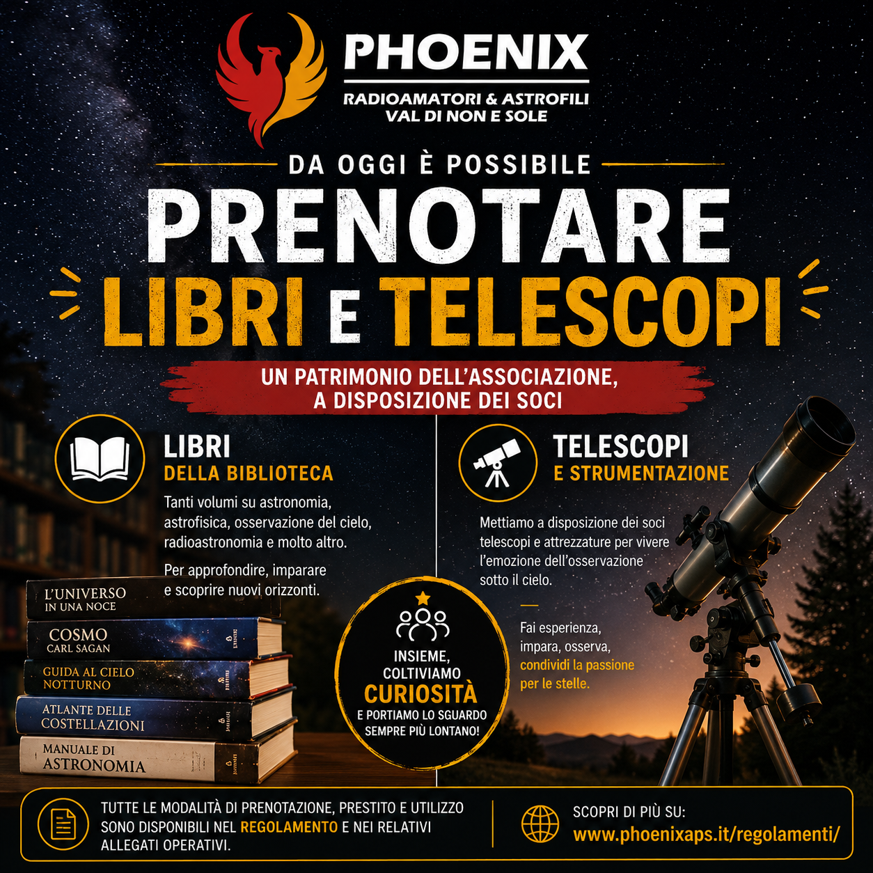 Al momento stai visualizzando Phoenix APS: da oggi è possibile prenotare libri e telescopi